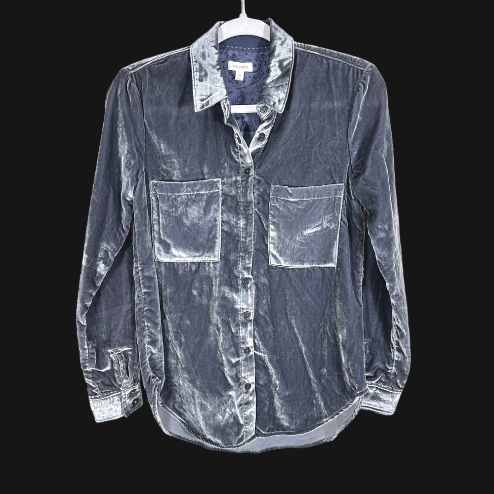 PILCRO Velvet Button Down‎ Shirt Women's XXS Dusty Lilac LSS Anthropologie